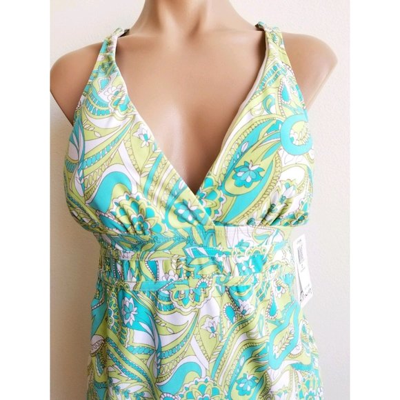 Athena Womens One Piece Swimsuit Padded Bra V-Neck Cross Back Paisley Size 12 - Picture 3 of 7